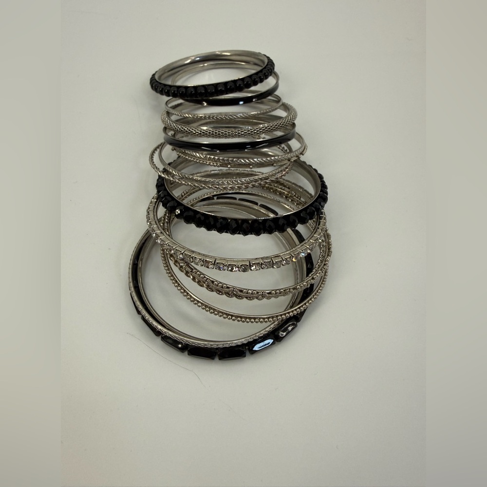 Black-Silver Multi-Layer Bracelet Stack Rhineston… - image 5